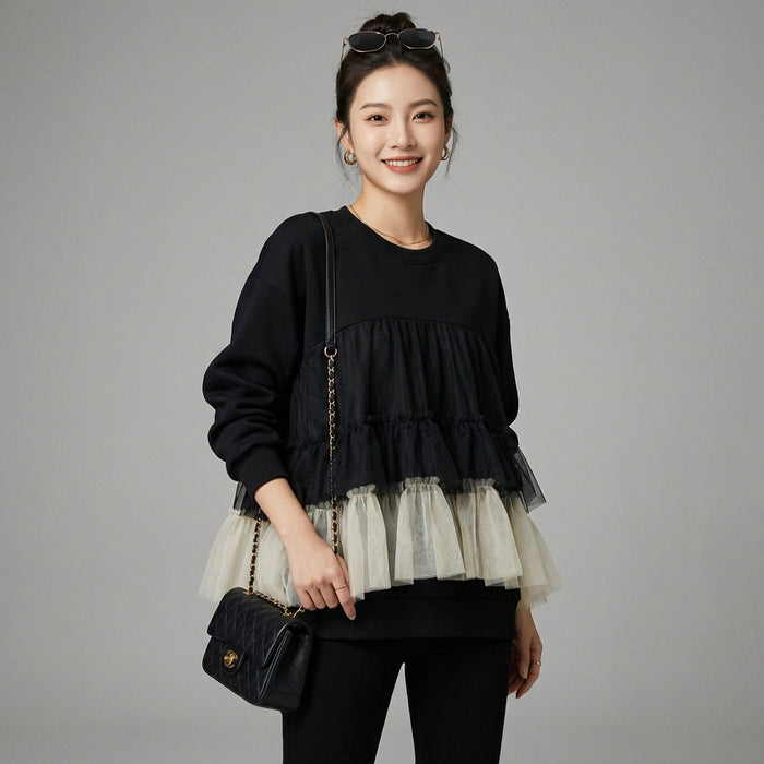 Sweat à capuche ample plissé style K-fashion - Koreanxwear - Taille one size