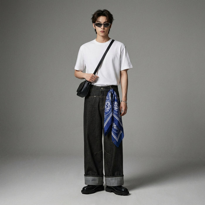 Jean ample denim brut homme streetwear noir - Koreanxwear - Taille S