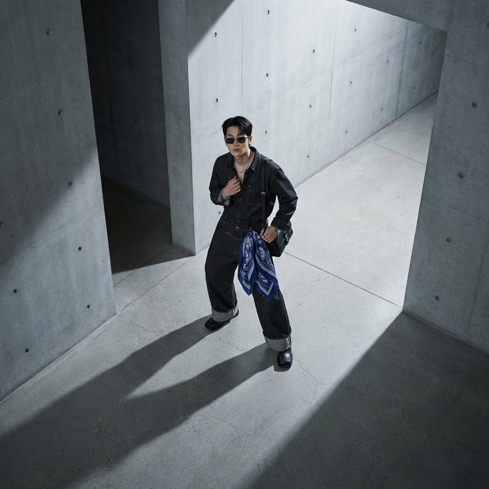 Jean ample denim brut homme streetwear noir - Koreanxwear