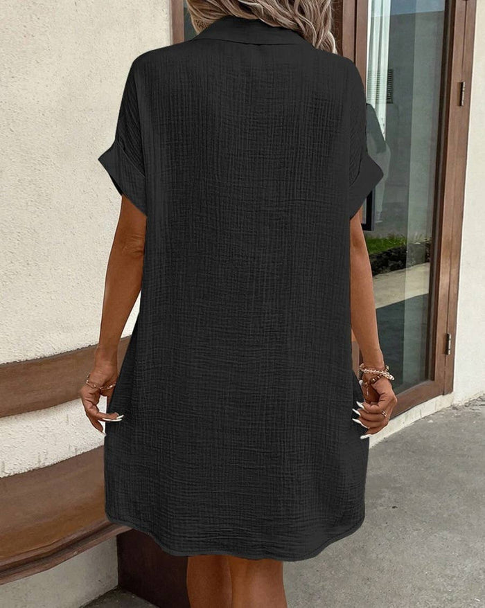 Loose V-neck solid color shirt dress (2 Colors)