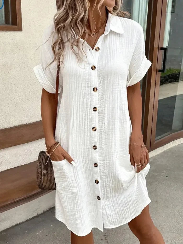 Loose V-neck solid color shirt dress (2 Colors)