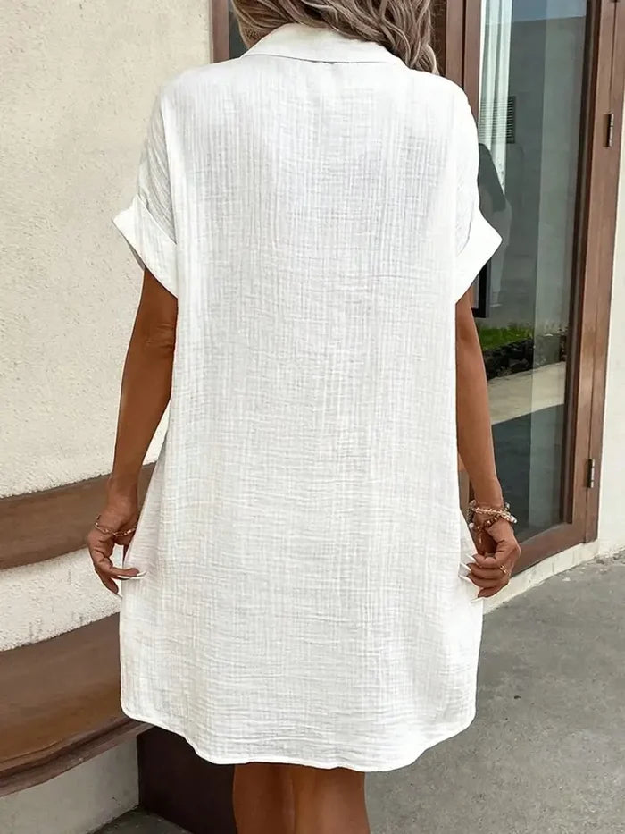 Loose V-neck solid color shirt dress (2 Colors)