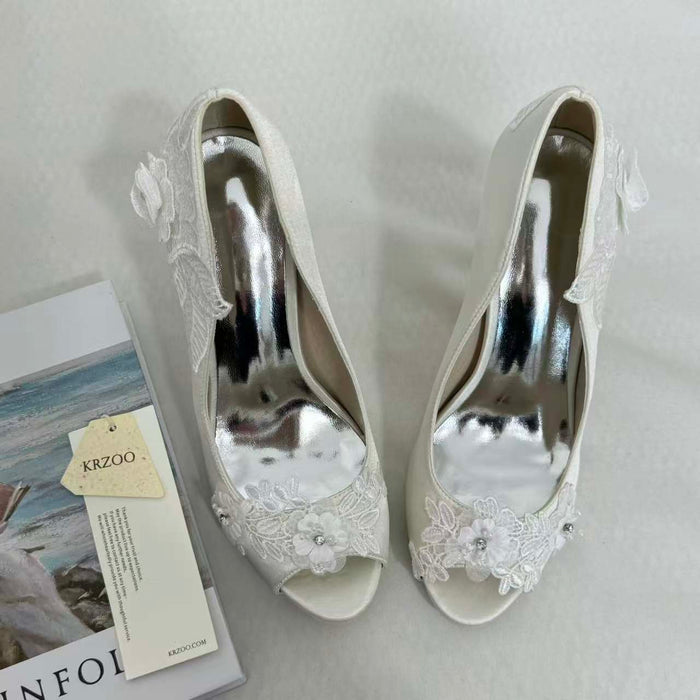 Low-Cut Pearl-Embroidered High Heels