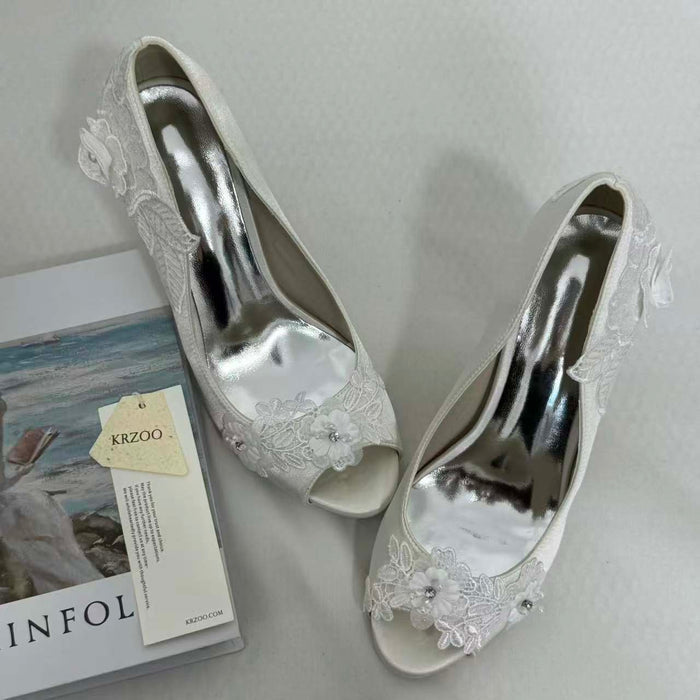 Low-Cut Pearl-Embroidered High Heels