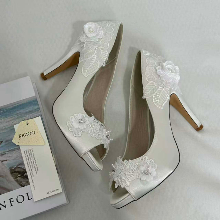 Low-Cut Pearl-Embroidered High Heels