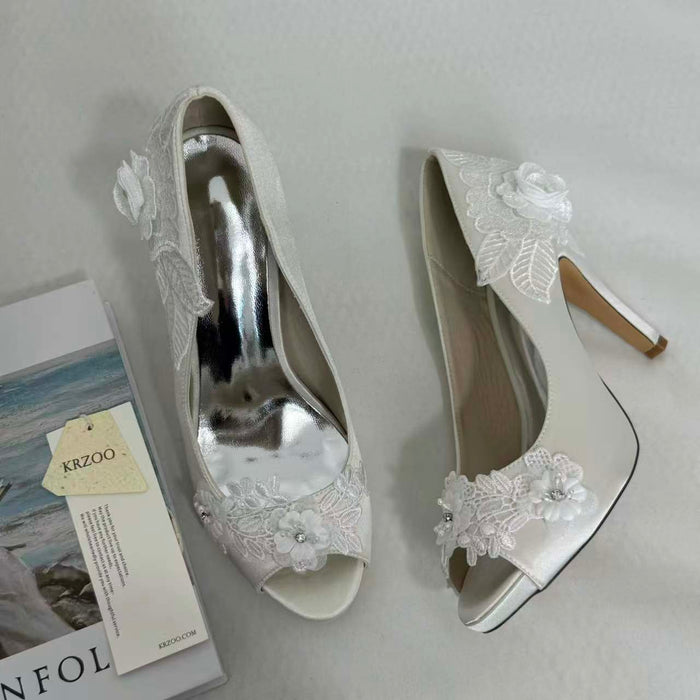 Low-Cut Pearl-Embroidered High Heels