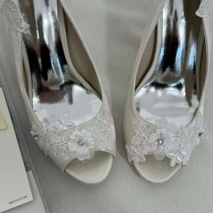 Low-Cut Pearl-Embroidered High Heels