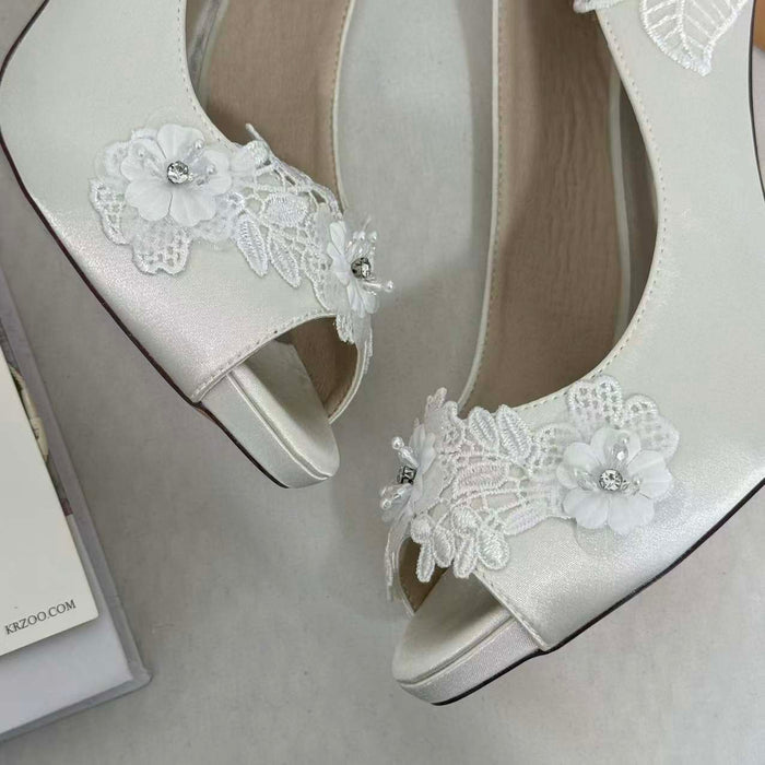 Low-Cut Pearl-Embroidered High Heels