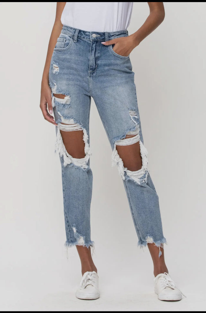 Lt High Rise Distressed Crop