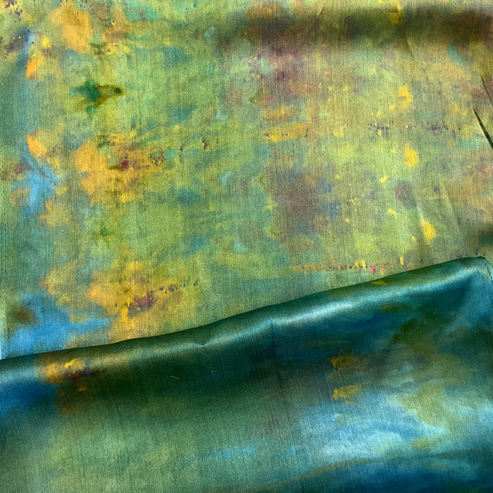 medium Ice Dyed Silk Satin Scarf - Turquoise Colorway