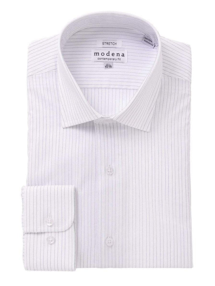 Modena SHIRTS 17 1/2 / 34/35 Mens Cotton Blue Striped Slim Fit Stretch Dress Shirt