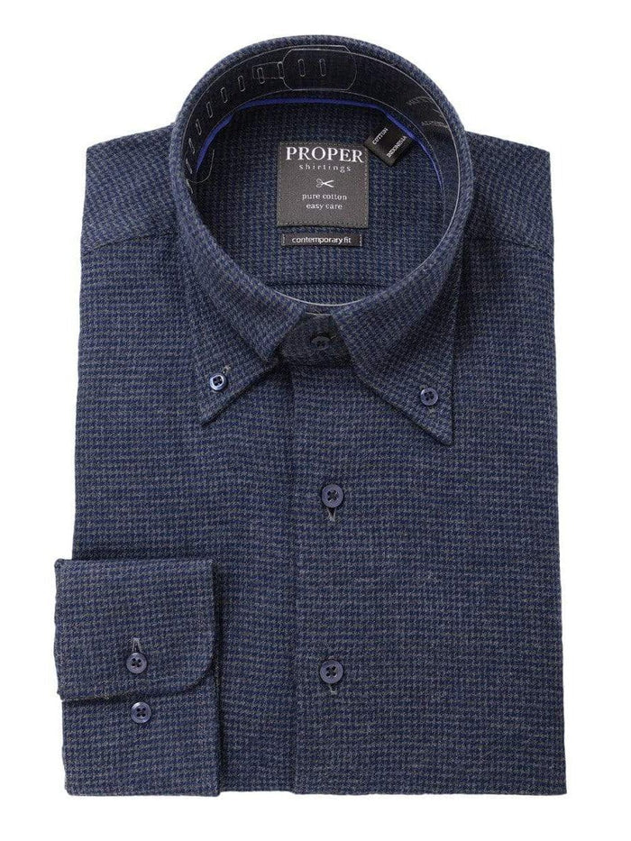 The Suit Depot Mens Cotton Navy Blue Houndstooth Modern Fit Flannel Dress Shirt - The Suit Depot