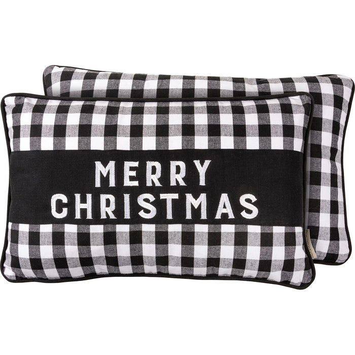 Merry Christmas Black Buffalo Check Pillow