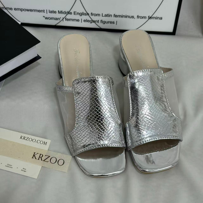 Mesh Chunky Heeled Open-Toe Sandals