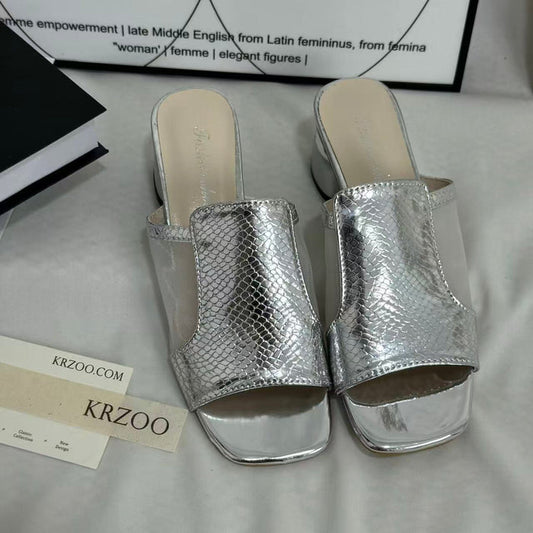 Mesh Chunky Heeled Open-Toe Sandals