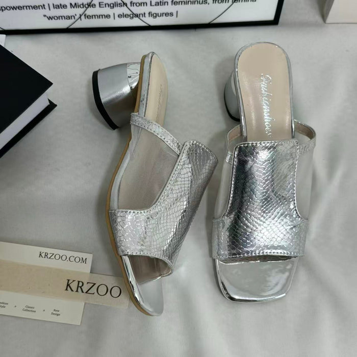 Mesh Chunky Heeled Open-Toe Sandals