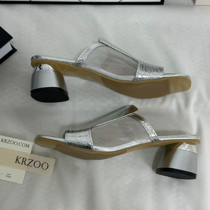 Mesh Chunky Heeled Open-Toe Sandals