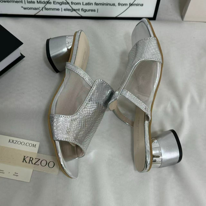 Mesh Chunky Heeled Open-Toe Sandals
