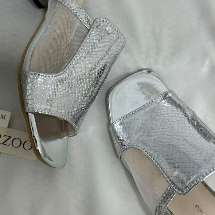Mesh Chunky Heeled Open-Toe Sandals