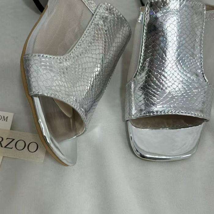 Mesh Chunky Heeled Open-Toe Sandals