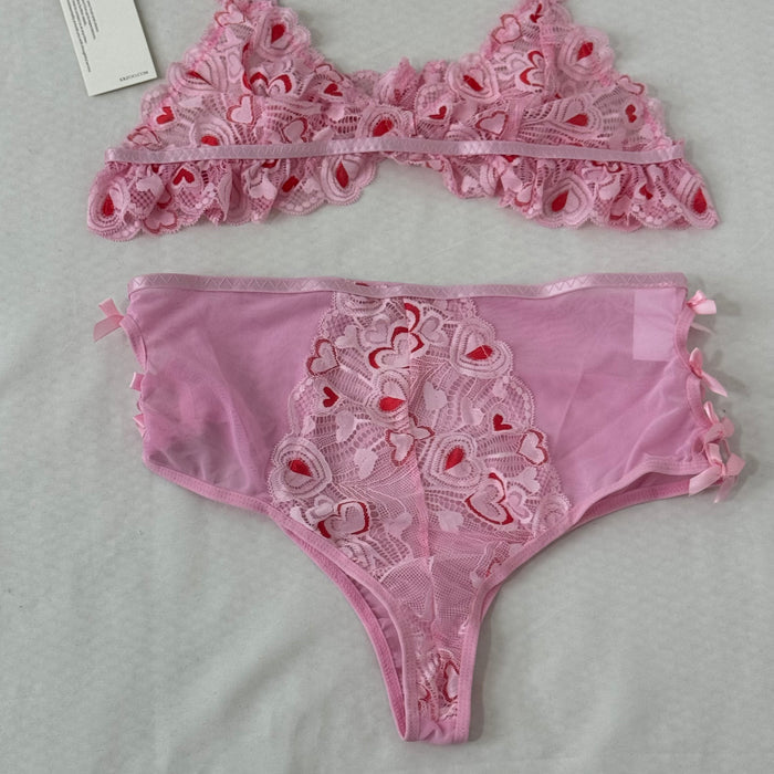 Mesh Heart Embroidery Hollow-Out Lingerie Set