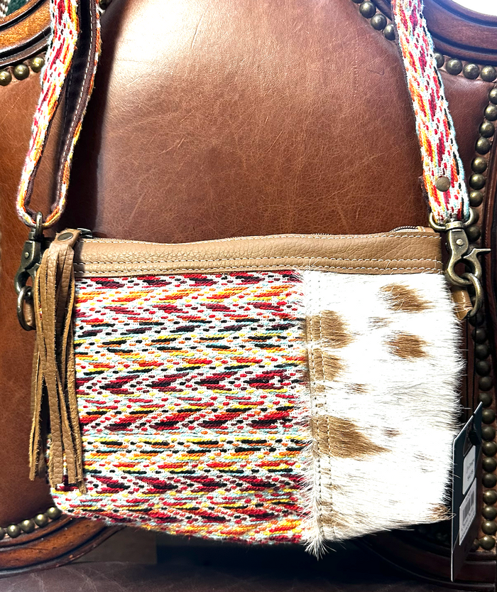 Mixed Material Crossbody Bag w/ Cowhide