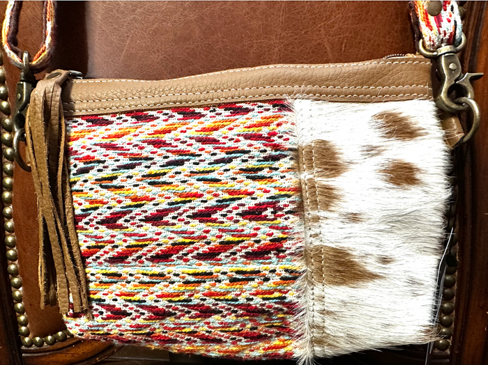 Mixed Material Crossbody Bag w/ Cowhide