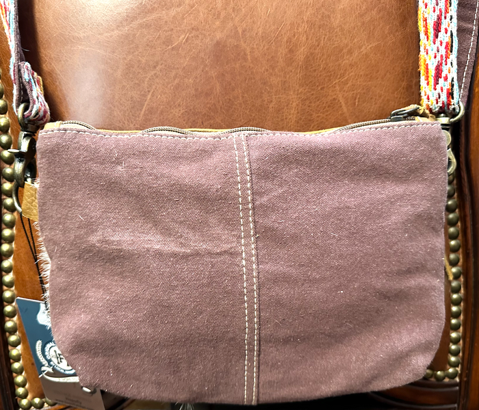 Mixed Material Crossbody Bag w/ Cowhide