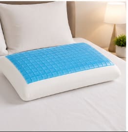 Mo Flat Gel Memory Foam Pillow with Cotton Cover – White & Blue Cooling Support Pillow 45 x 65 cm