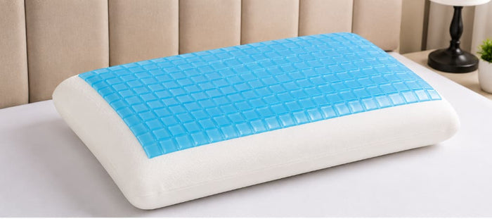 Mo Flat Gel Memory Foam Pillow with Cotton Cover – White & Blue Cooling Support Pillow 45 x 65 cm