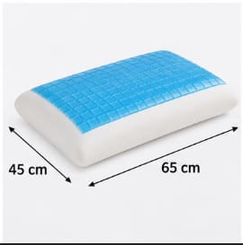 Mo Flat Gel Memory Foam Pillow with Cotton Cover – White & Blue Cooling Support Pillow 45 x 65 cm