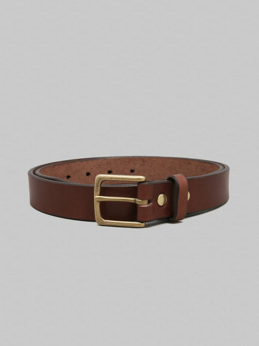 Momotaro Jeans MMGD1001 Gold Buckle Benz Leather Belt Brown