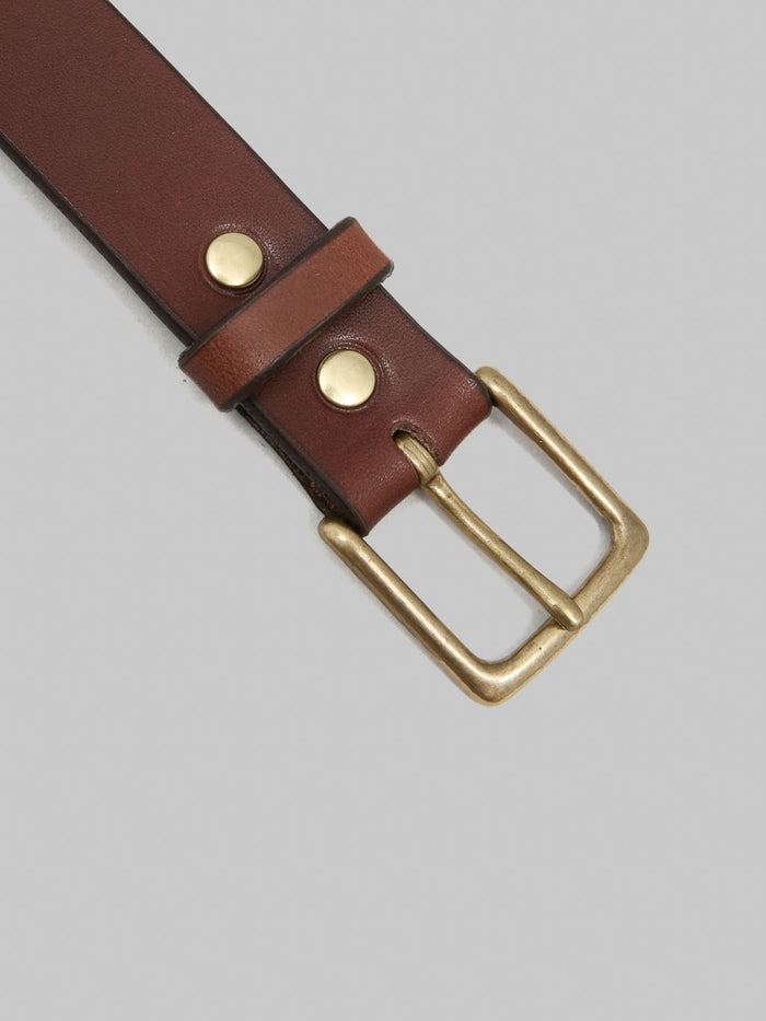 Momotaro Jeans MMGD1001 Gold Buckle Benz Leather Belt Brown