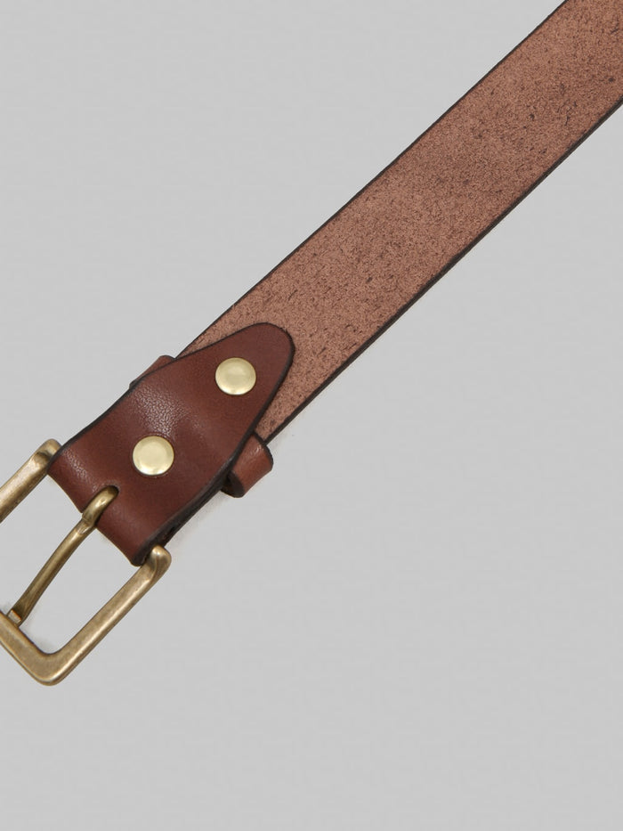 Momotaro Jeans MMGD1001 Gold Buckle Benz Leather Belt Brown