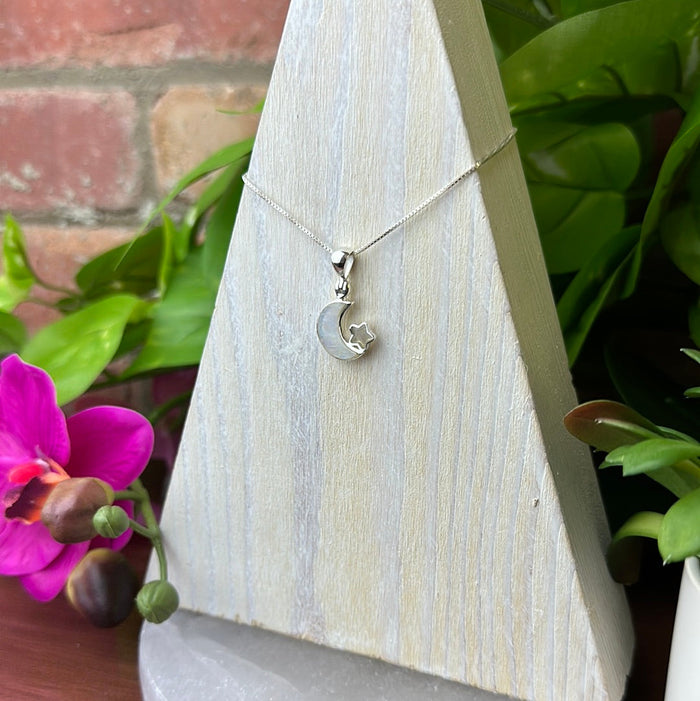 Moonstone Moon and Star sterling silver Pendant