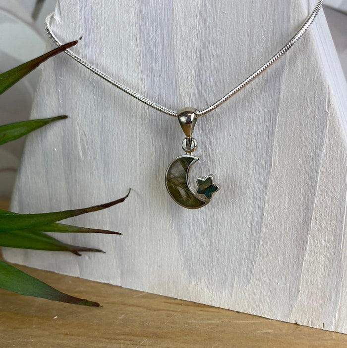 Moonstone Moon and Star sterling silver Pendant