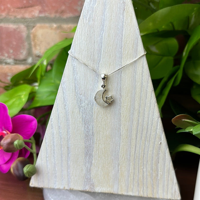 Moonstone Moon and Star sterling silver Pendant