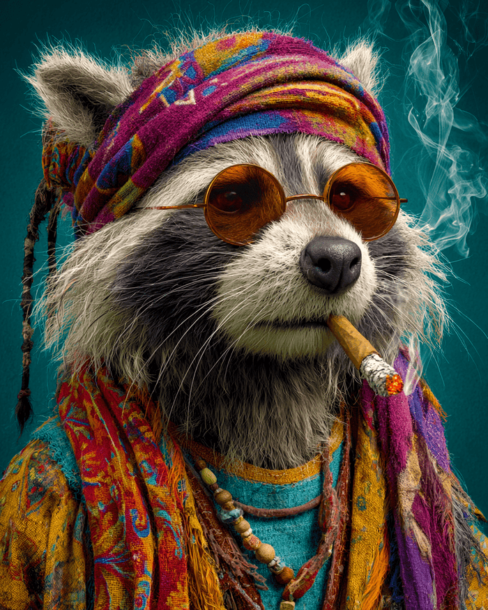 Mowbi - Bohemian Raccoon Smoking Pot - Hippie Animals Art Print - 8"x10" Artwork