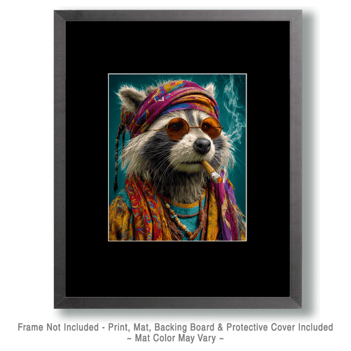 Mowbi - Bohemian Raccoon Smoking Pot - Hippie Animals Art Print - 8"x10" Artwork