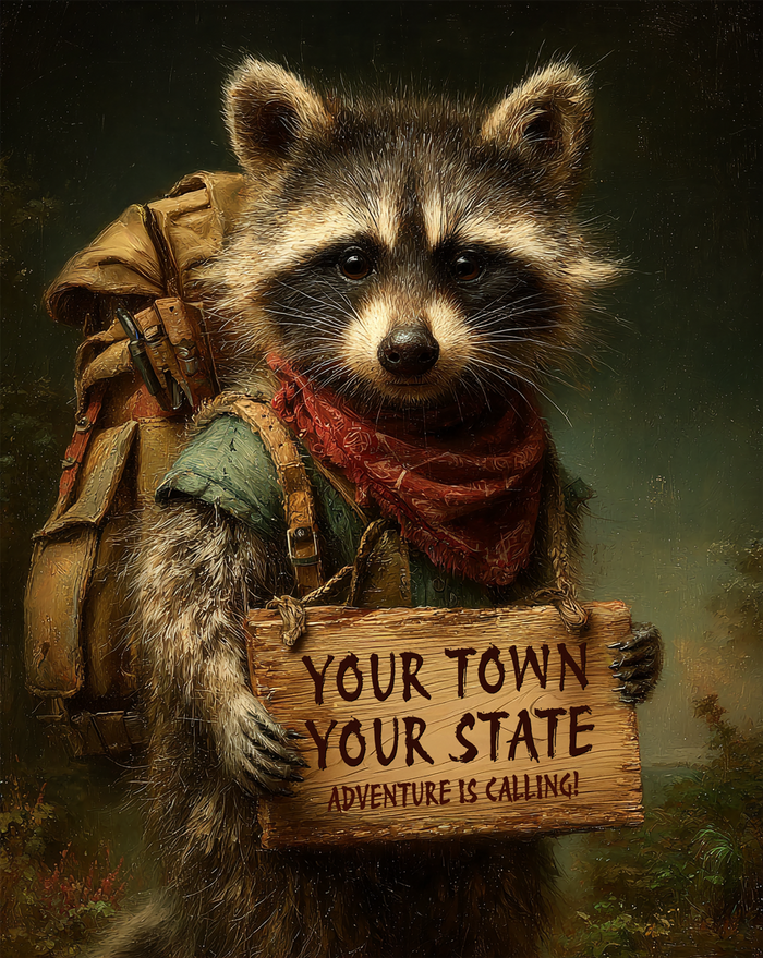 Mowbi - Custom Adventure is Calling - Raccoon #2 - Wall Art Print