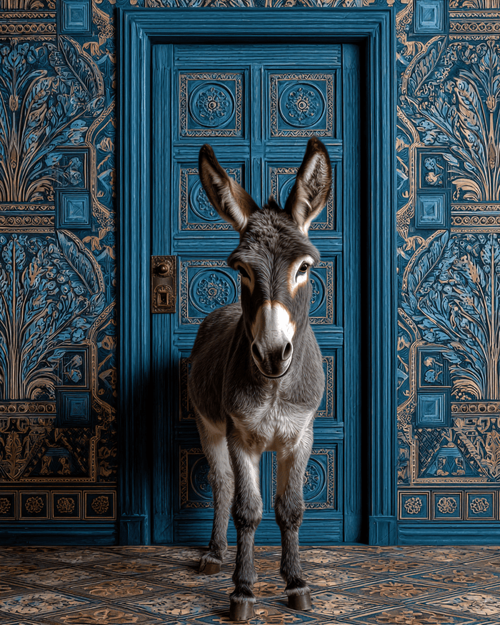 Mowbi - Donkey in Blue Room - 8"x10" Artwork for 11"x14" Frame