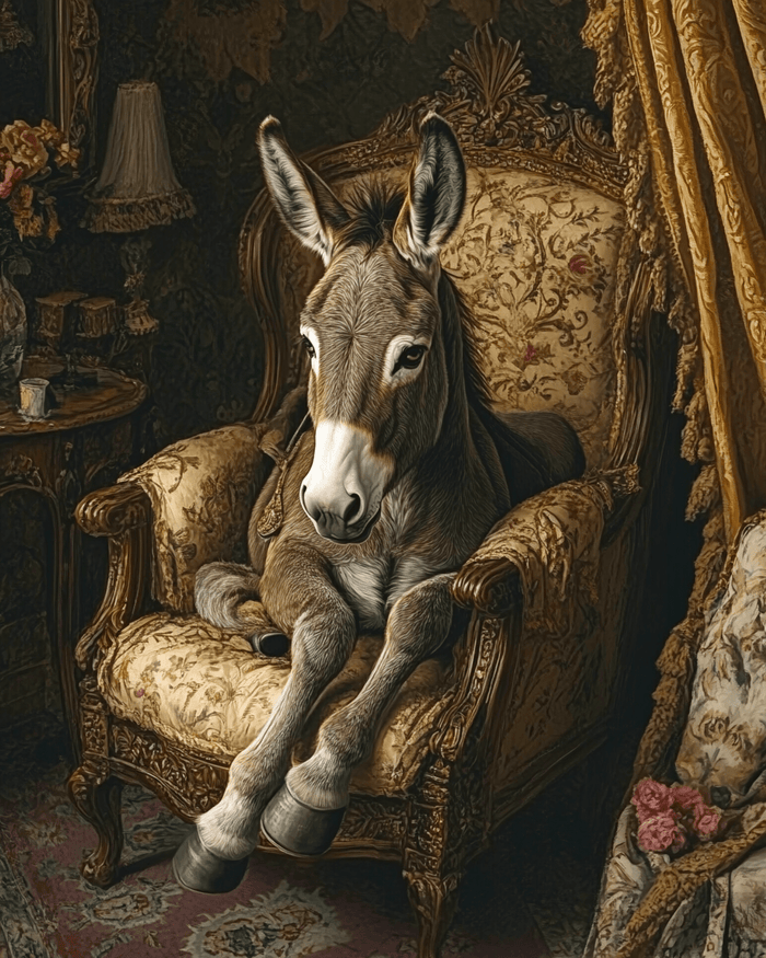 Mowbi - Donkey in Lounge Chair - Bedroom Art Prints – 8″x10″ Artwork in 11″x14″ Mat