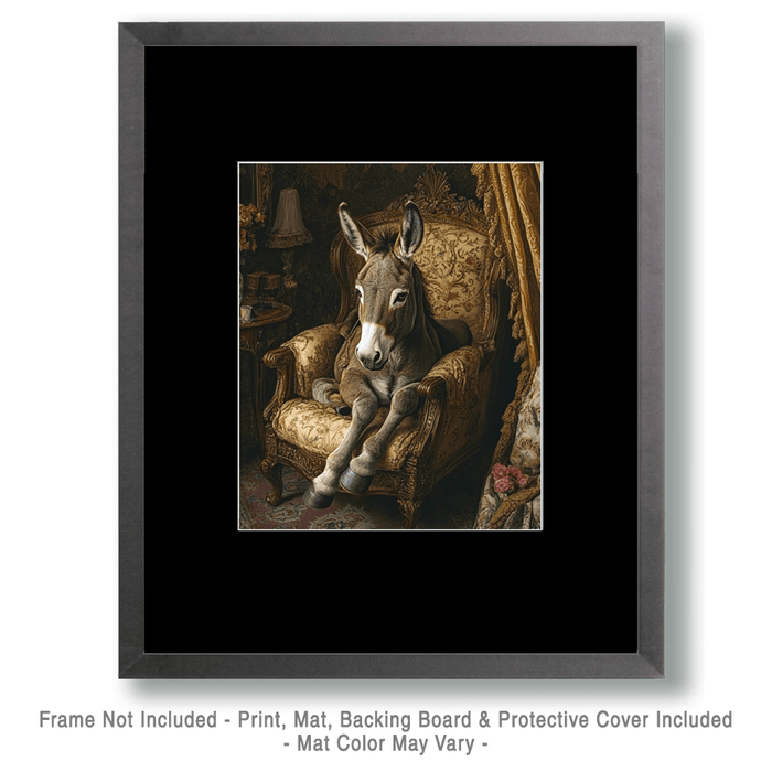 Mowbi - Donkey in Lounge Chair - Bedroom Art Prints – 8″x10″ Artwork in 11″x14″ Mat