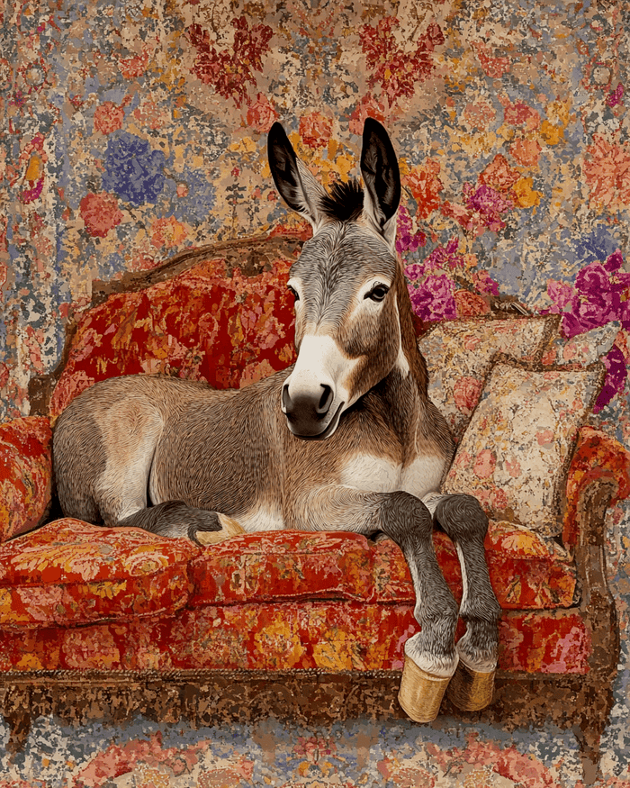 Mowbi - Donkey on Chaise Lounge - Bedroom Art Prints – 8″x10″ Artwork in 11″x14″ Mat