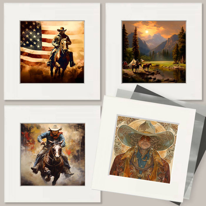 Mowbi - Folk Art Three Cowgirls - Wall Art Print - Coastal Cowgirl Couture - 8"x10" Artwork - 11"x14" Matte