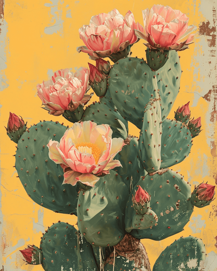 Mowbi - Vintage Southwest New Mexico Prickly Pear Cactus 8"x10" Art Print