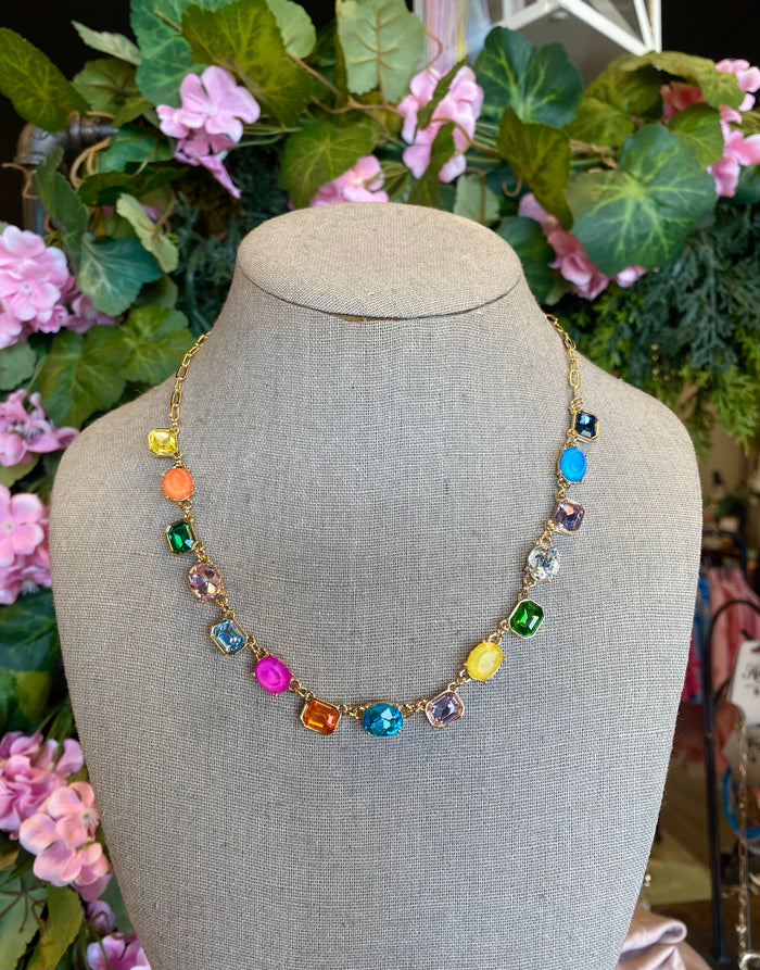 Multicolor Gemstone Link Necklace