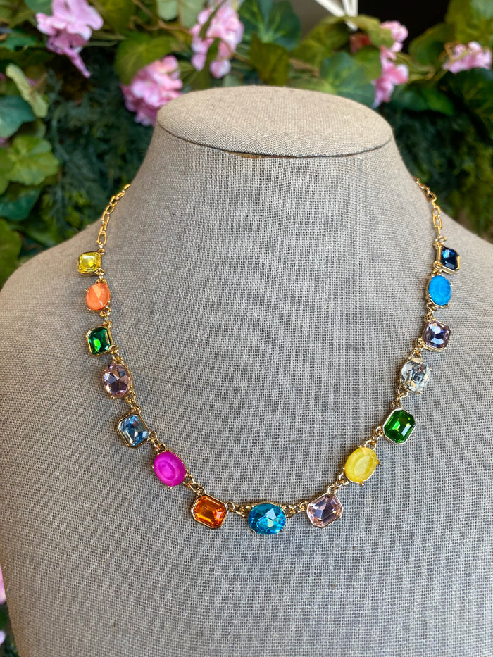 Multicolor Gemstone Link Necklace