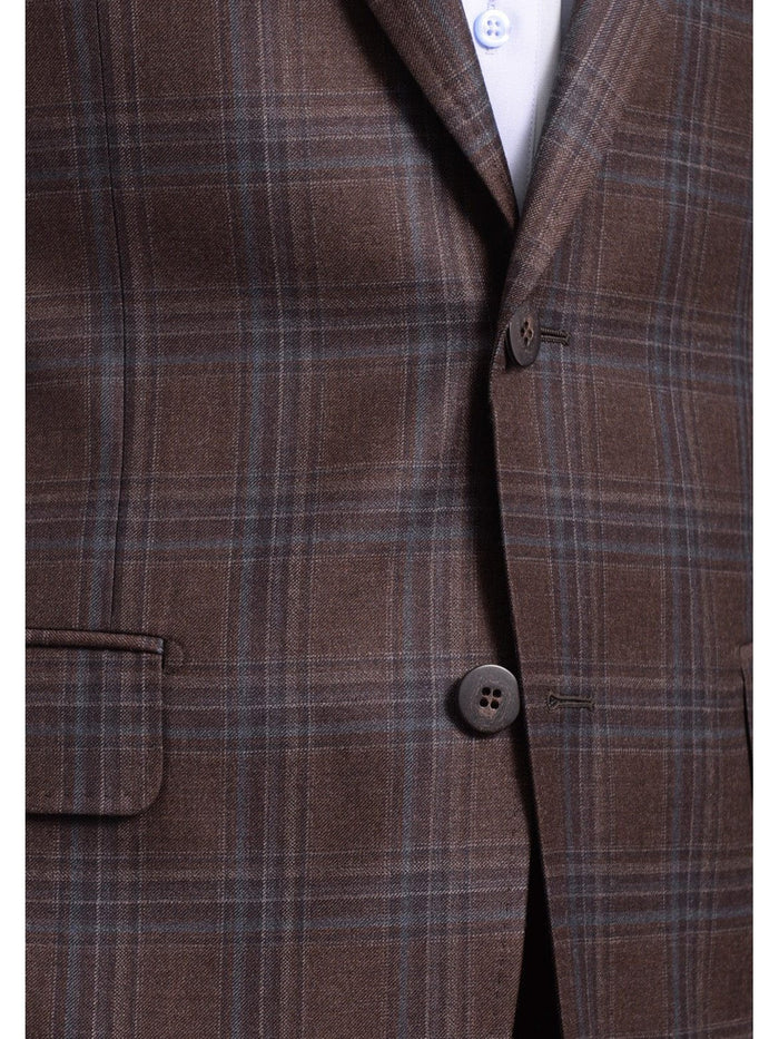 Napoli BLAZERS Napoli Slim Fit Brown & Blue Plaid Half Canvassed Reda Wool Blazer Sportcoat
