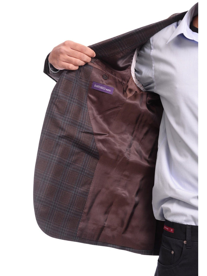 Napoli BLAZERS Napoli Slim Fit Brown & Blue Plaid Half Canvassed Reda Wool Blazer Sportcoat